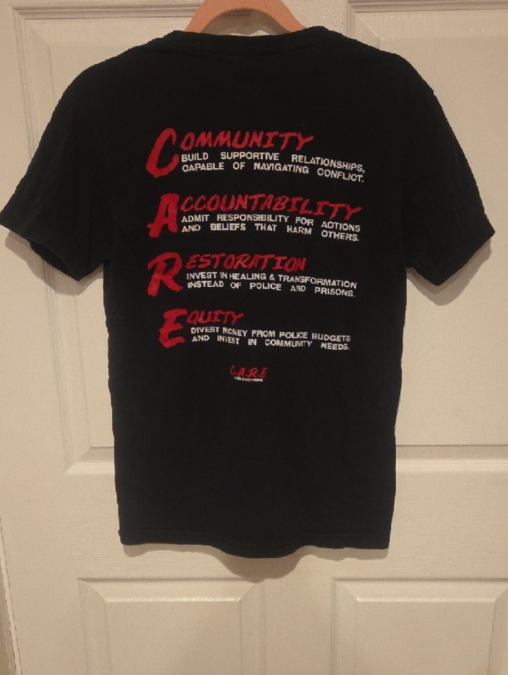 For Everyone Collective C.A.R.E. Defund Police Black Graphic Tee Size SMALL - Picture 4 of 7